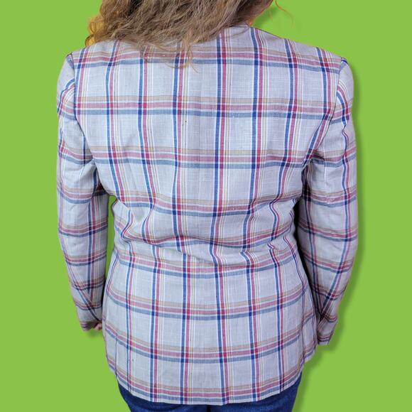 Vintage 80s Country Sophisticates by Pendleton Cream Plaid Blazer, 14 - Picture 5 of 7
